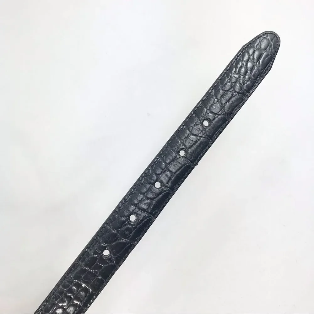 Brighton Black Brown Reptile Embossed Silver Scroll Hardware Reversible Belt